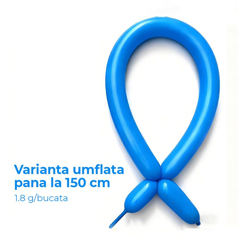 Baloane Flippy albastre umflate în formă cilindrică, lungime până la 150 cm, detaliu latex