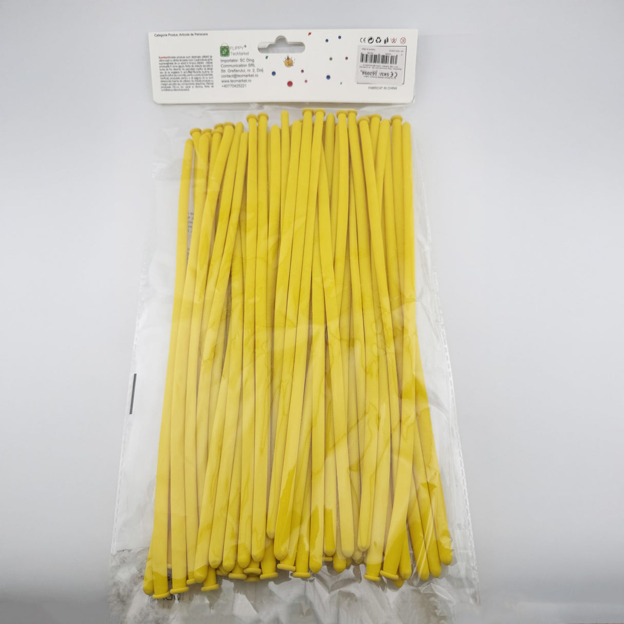 Baloane de Modelaj, Flippy, Set 50 bucati, Model Standard, din Latex, 30 x 1.5 cm, 1.8 g per unitate, pana la 150 cm, Galben - vivimall.ro