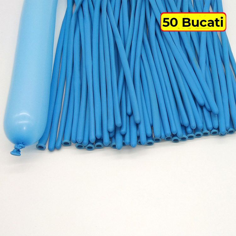 Baloane de Modelaj, Flippy, Set 50 bucati, Model Standard, din Latex, 30 x 1.5 cm, 1.8 g per unitate, pana la 150 cm, Albastru deschis - vivimall.ro