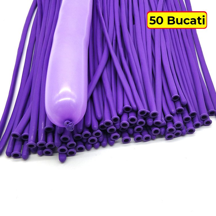 Baloane de Modelaj, Flippy, Set 50 bucati, Model Standard, din Latex, 30 x 1.5 cm, 1.8 g per unitate, pana la 150 cm, Mov - vivimall.ro