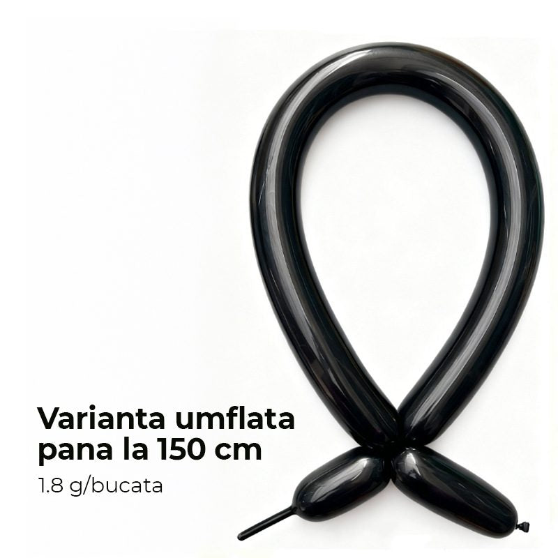 Detaliu balon de modelaj Flippy negru din latex 100%, dimensiuni 30 cm lungime și 4 cm diametru