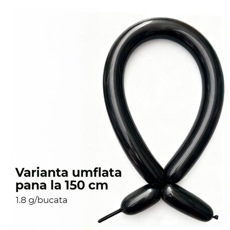 Detaliu balon de modelaj Flippy negru din latex 100%, dimensiuni 30 cm lungime și 4 cm diametru