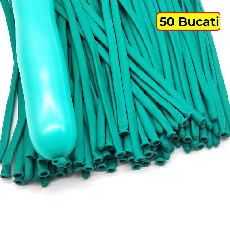 Baloane de Modelaj, Flippy, Set 50 bucati, Model Standard, din Latex, 30 x 1.5 cm, 1.8 g per unitate, pana la 150 cm, Albastru Tiffany - vivimall.ro