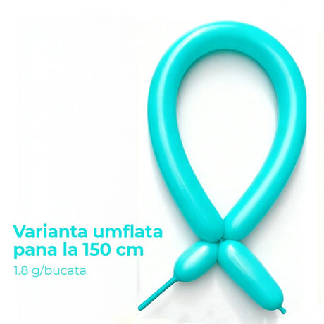 Detaliu balon de modelaj Flippy albastru Tiffany, formă cilindrică 30 cm, latex rezistent