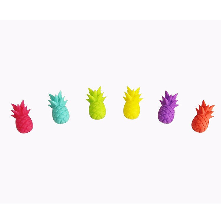 Set 6 Accesorii Pentru Pahare, Pentru Petreceri/Cocktailuri, Din Silicon, Model Ananas, Multicolor - vivimall.ro