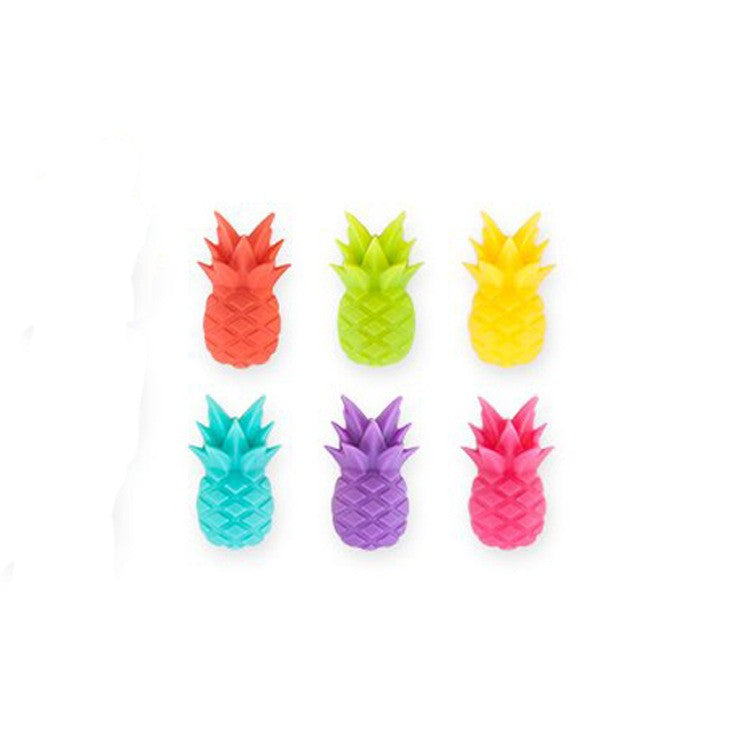 Set 6 Accesorii Pentru Pahare, Pentru Petreceri/Cocktailuri, Din Silicon, Model Ananas, Multicolor - vivimall.ro
