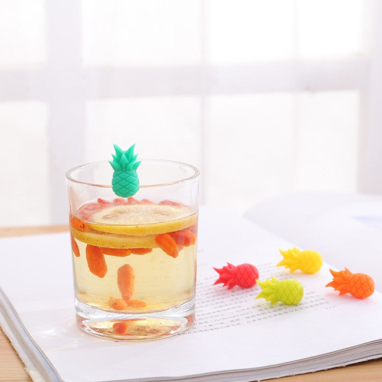 Set 6 Accesorii Pentru Pahare, Pentru Petreceri/Cocktailuri, Din Silicon, Model Ananas, Multicolor - vivimall.ro