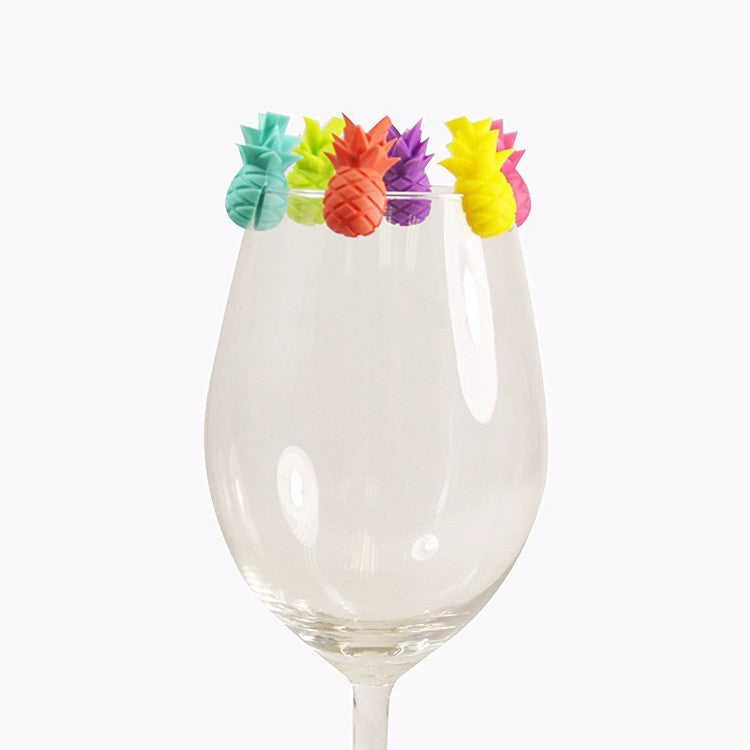 Set 6 Accesorii Pentru Pahare, Pentru Petreceri/Cocktailuri, Din Silicon, Model Ananas, Multicolor - vivimall.ro
