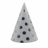 Set 6 Coifuri Metalizate, Vivimall, pentru Petrecere, Tematica Aniversare, Model Buline, 20 cm, Argintiu - vivimall.ro