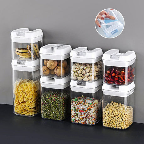 Set 6 Recipiente Din Plastic, Pentru Alimente/Obiecte, Inchidere Ermetica, 2 X 0.5L, 2 X 0.8L, 2 X 1.2L, Capac Alb, Transparent - vivimall.ro
