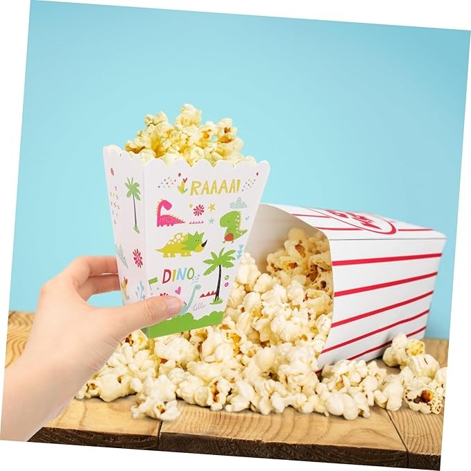 Set 6 Cutii de Popcorn, Vivimall, Colectia Dino Park, 9 x 13 cm, din Carton, Multicolor - vivimall.ro