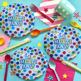 Set 6 Farfurii de Unica Folosinta, Vivimall, Colectia LA MULTI ANI , 30 cm, din Carton Laminat, Multicolor - vivimall.ro