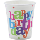 Set 6 Pahare de Carton, Vivimall, Colectia Happy Birthday, 7 x 5 x 8.5 cm, 230 ml, Multicolor - vivimall.ro