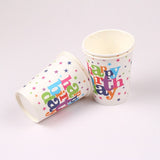 Set 6 Pahare, Vivimall, Imprimeu Happy Birthday, din Carton, 7.5 x 7.8 cm, Multicolor - vivimall.ro