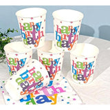Set 6 Pahare, Vivimall, Imprimeu Happy Birthday, din Carton, 7.5 x 7.8 cm, Multicolor - vivimall.ro