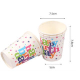Set 6 Pahare, Vivimall, Imprimeu Happy Birthday, din Carton, 7.5 x 7.8 cm, Multicolor - vivimall.ro