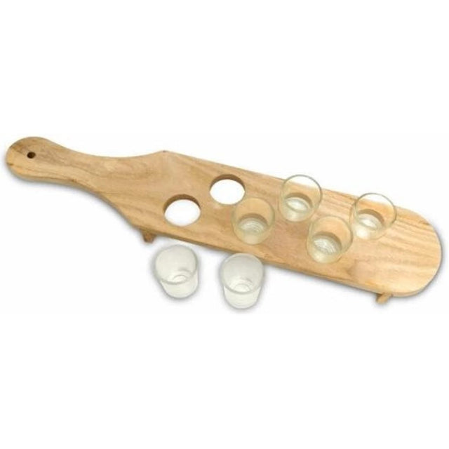 Pahare Shot din Sticla, Vivimall, Set 6 pahare pentru Shot cu Suport din Lemn, Design Rustic, 41 x 8.5 x 6 cm, Model 2, Maro - vivimall.ro