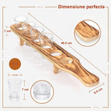 Set 6 Pahare Shot din Sticla Vivimall, cu Suport din Lemn, Design Rustic, 49.5 x 7 x 6.5 cm, Maro - vivimall.ro