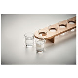 Set 6 Pahare Shot Din Sticla Cu Suport Din Lemn, Design Rustic, 49.5 X 7 X 6.5 Cm, Maro - vivimall.ro