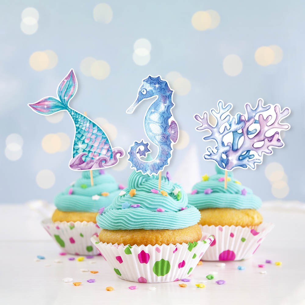 Set 6 Props-uri pentru Prajituri Sirena, Vivimall, Colectia Mermaid, Multicolor - vivimall.ro