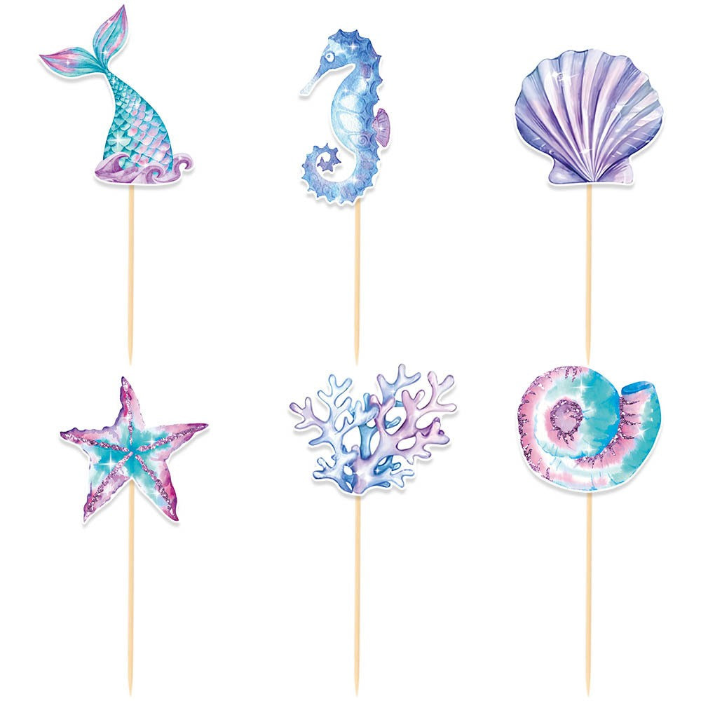 Set 6 Props-uri pentru Prajituri Sirena, Vivimall, Colectia Mermaid, Multicolor - vivimall.ro