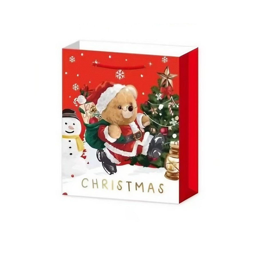 Set 6 Pungi Cadou, Vivimall, Imprimeu Tematica Mos Craciun, Ursuleti, Brazi, Model Random, din Hartie, Impachetare Usoara a Cadourilor, 18.5x22.5x8.5 cm, Multicolor - vivimall.ro