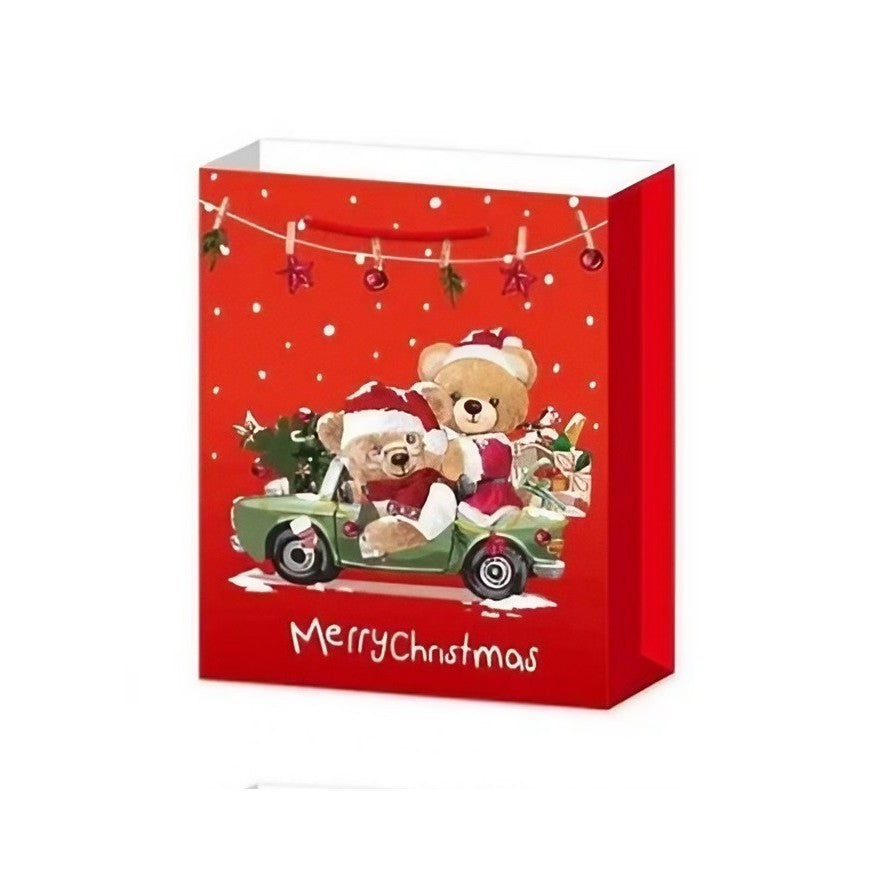 Set 6 Pungi Cadou, Vivimall, Imprimeu Tematica Mos Craciun, Ursuleti, Brazi, Model Random, din Hartie, Impachetare Usoara a Cadourilor, 18.5x22.5x8.5 cm, Multicolor - vivimall.ro