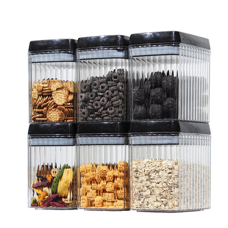 Set 6 Recipiente Din Plastic, Pentru Alimente/Obiecte, Inchidere Ermetica, Textura Ondulata, 6 X 1.5L, Transparent - vivimall.ro