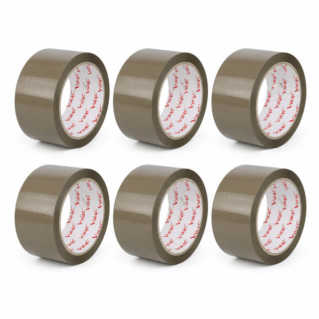 Set 6 role bandă adezivă Vibac solvent maro, 48 mm x 60 m, vedere de ansamblu pe fond alb