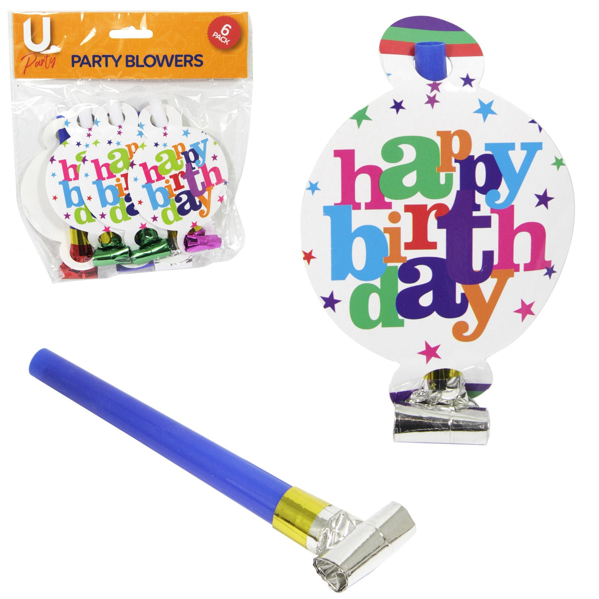 Set 6 Suflatori, Vivimall, Colectia Happy Birthday, 19 x 11 cm, din Carton/Plastic/Hartie, Multicolor - vivimall.ro