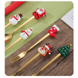 Set 6 Tacamuri, Flippy, Tema Craciun, 3 Linguri + 3 Furculite, cu Figurine, din Otel Inoxidabil, Cutie Cadou, 19 x 22 x 2.2 cm, Auriu - vivimall.ro