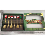 Set 6 Tacamuri, Flippy, Tema Craciun, 3 Linguri + 3 Furculite, cu Figurine, din Otel Inoxidabil, Cutie Cadou, 19 x 22 x 2.2 cm, Auriu - vivimall.ro