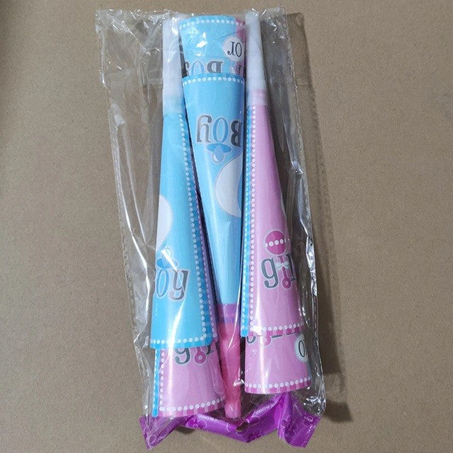 Set 6 Suflatori Gender Reveal, Vivimall, Girl or Boy, din Carton, 20 x 5 cm, Roz/Albastru - vivimall.ro