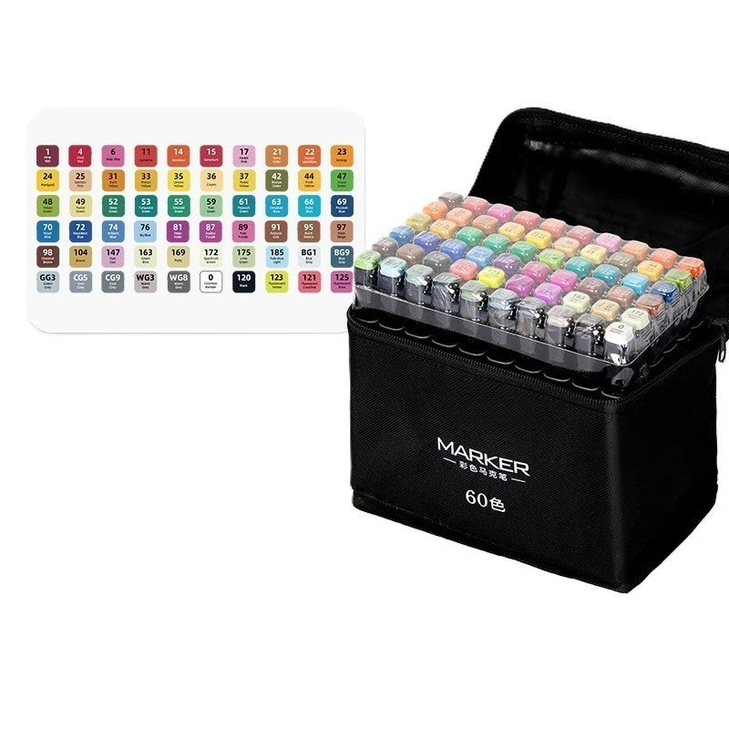 Set 60 Markere, Flippy, pe Baza de Ulei, Dublu Capat, Subtire 1mm si Gros 6 mm, Geanta Depozitare, 15 cm, Multicolor - vivimall.ro