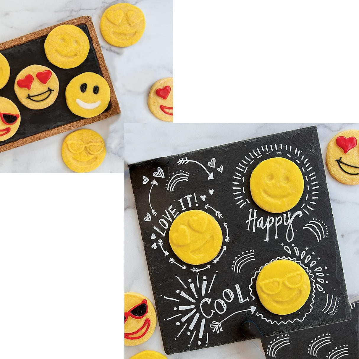 Set 7 Forme De Prajituri, Model Emoticoane Smiley Face, Diferite Expresii, 7.7 X 1.5 Cm, Din Pp, Verde - vivimall.ro
