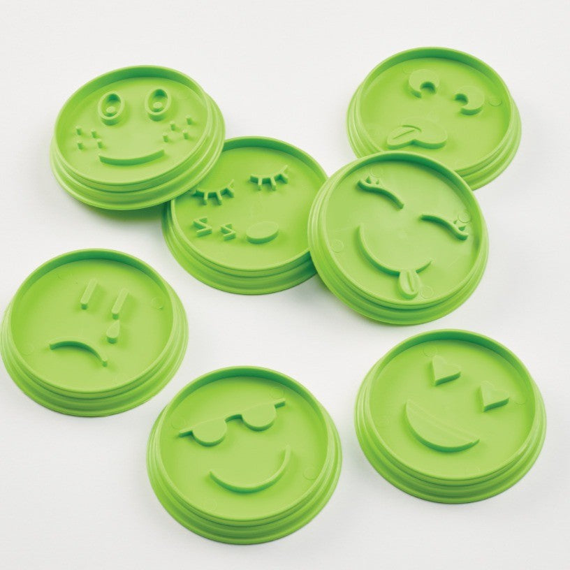 Set 7 Forme De Prajituri, Model Emoticoane Smiley Face, Diferite Expresii, 7.7 X 1.5 Cm, Din Pp, Verde - vivimall.ro