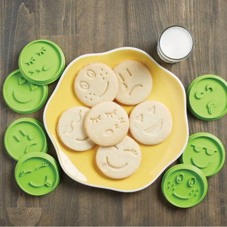 Set 7 Forme De Prajituri, Model Emoticoane Smiley Face, Diferite Expresii, 7.7 X 1.5 Cm, Din Pp, Verde - vivimall.ro