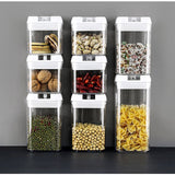 Set 7 Recipiente din Plastic, Vivimall, pentru Alimente/Obiecte, Inchidere Ermetica, 2 x 0.5l, 2 x 0.8l, 2 x 1.2l, 1 x 1.9 l, Capac Alb, Transparent - vivimall.ro