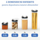 Set 7 Recipiente Organizare Alimente, Inchidere Etansa, Etichete Reutilizabile, Cupe Masurare, 4 Dimensiuni Diferite, Din Plastic Dur, Transparent - vivimall.ro