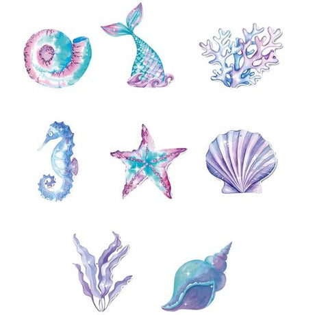 Set 8 Decoratiuni pentru Petrecere Sirena, Vivimall, Colectia Mermaid, Panglici Incluse, Multicolor - vivimall.ro