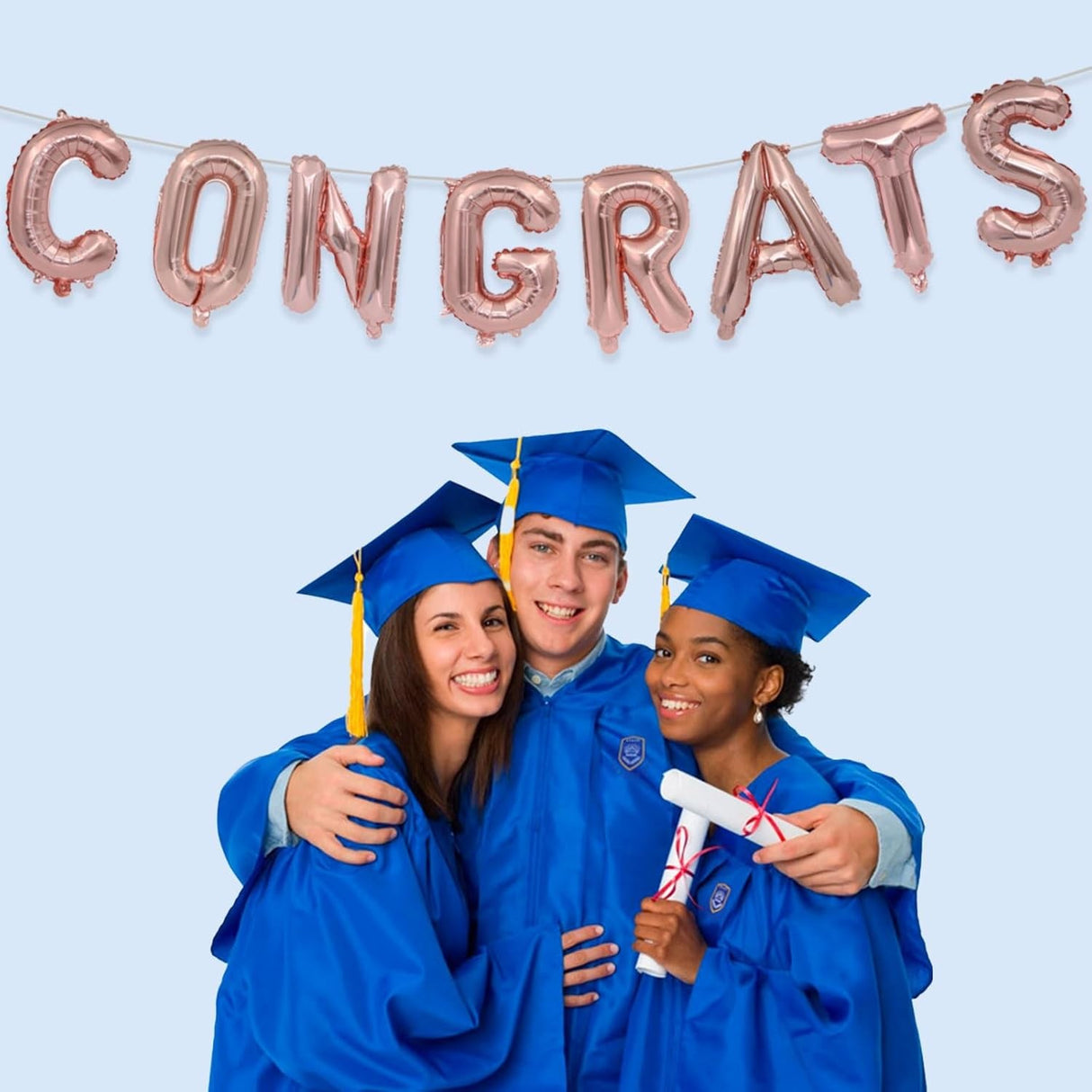 Set 8 Baloane din Folie Metalizata, Vivimall, Model Scris Congrats, Litere de 40 cm, Tema Absolvire, Baloane Party, Ambalaj Individual, Pai Inclus, Umflare cu Aer sau Heliu, Roz - vivimall.ro