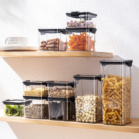 Set 8 Recipiente Din Plastic, Pentru Alimente/Obiecte, Inchidere Ermetica, 2 X 460 Ml, 3 X 700 Ml, 2 X 1300 Ml, 1 X 1800 Ml, Transparent - vivimall.ro
