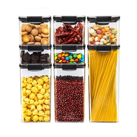 Set 8 Recipiente Din Plastic, Pentru Alimente/Obiecte, Inchidere Ermetica, 2 X 460 Ml, 3 X 700 Ml, 2 X 1300 Ml, 1 X 1800 Ml, Transparent - vivimall.ro