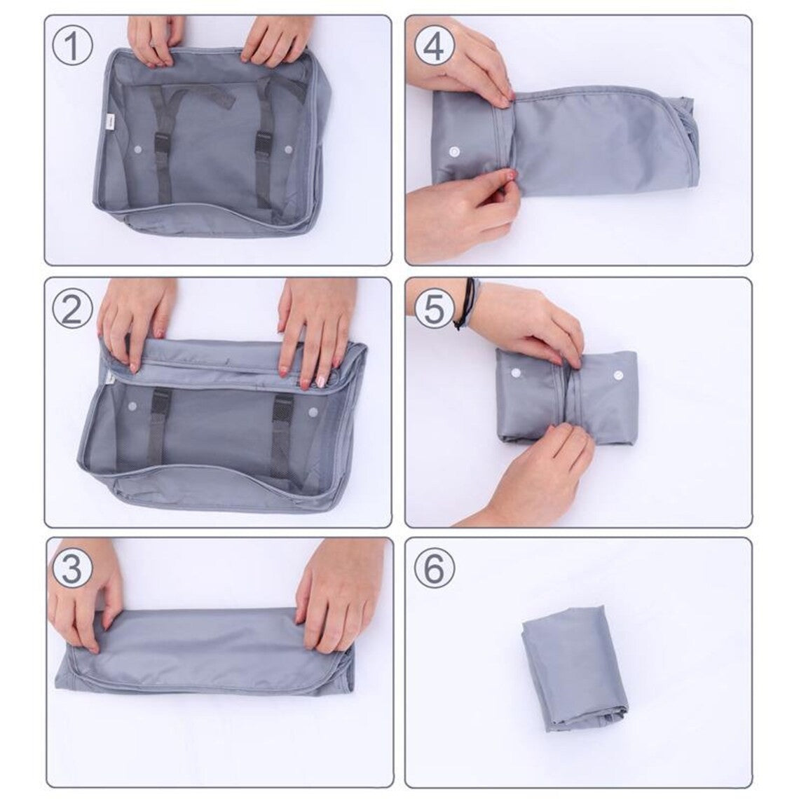 Set 8 Huse Organizare Bagaj, Material Poliester, Impermeabil, Cu Fermoar, Pentru Calatorii Sau Dulap, Sac Pentru Pantofi Inclus, Pliabil, Gri - vivimall.ro
