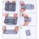 Set 8 Huse Organizare Bagaj, Material Poliester, Impermeabil, Cu Fermoar, Pentru Calatorii Sau Dulap, Sac Pentru Pantofi Inclus, Pliabil, Gri - vivimall.ro