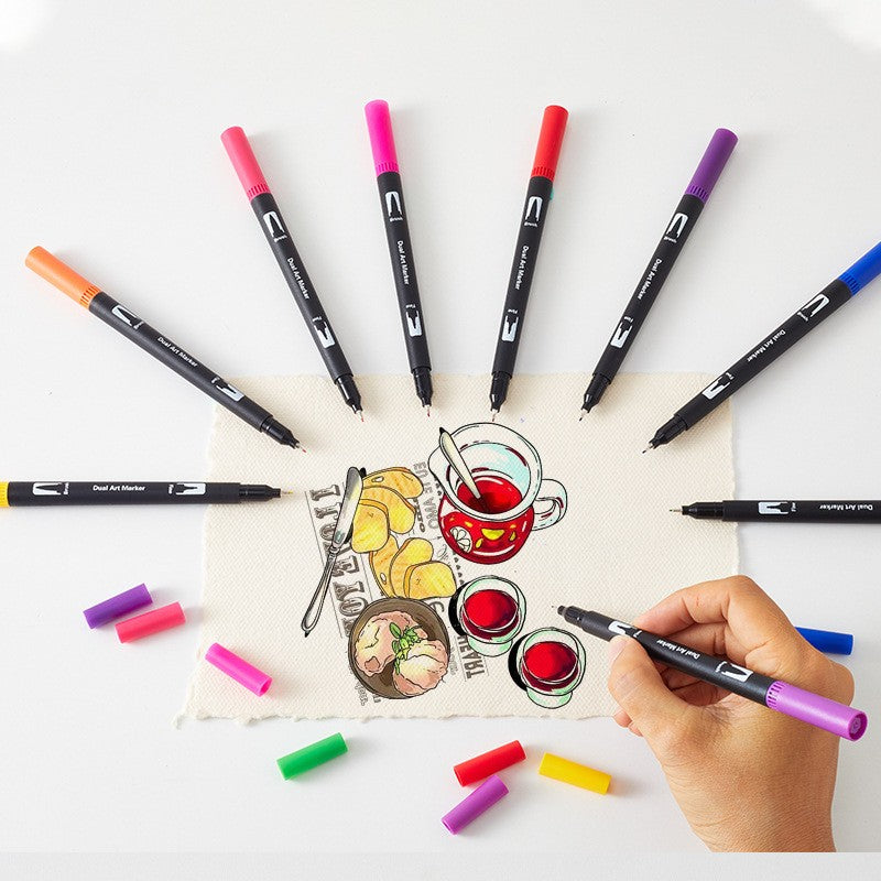 Set 80 Carioci, Vivimall, pe Baza de Apa, 2 Tipuri de Varf, 1-2 mm, 0.4 mm, Corp Carioca Negru, din Plastic, Multicolor - vivimall.ro