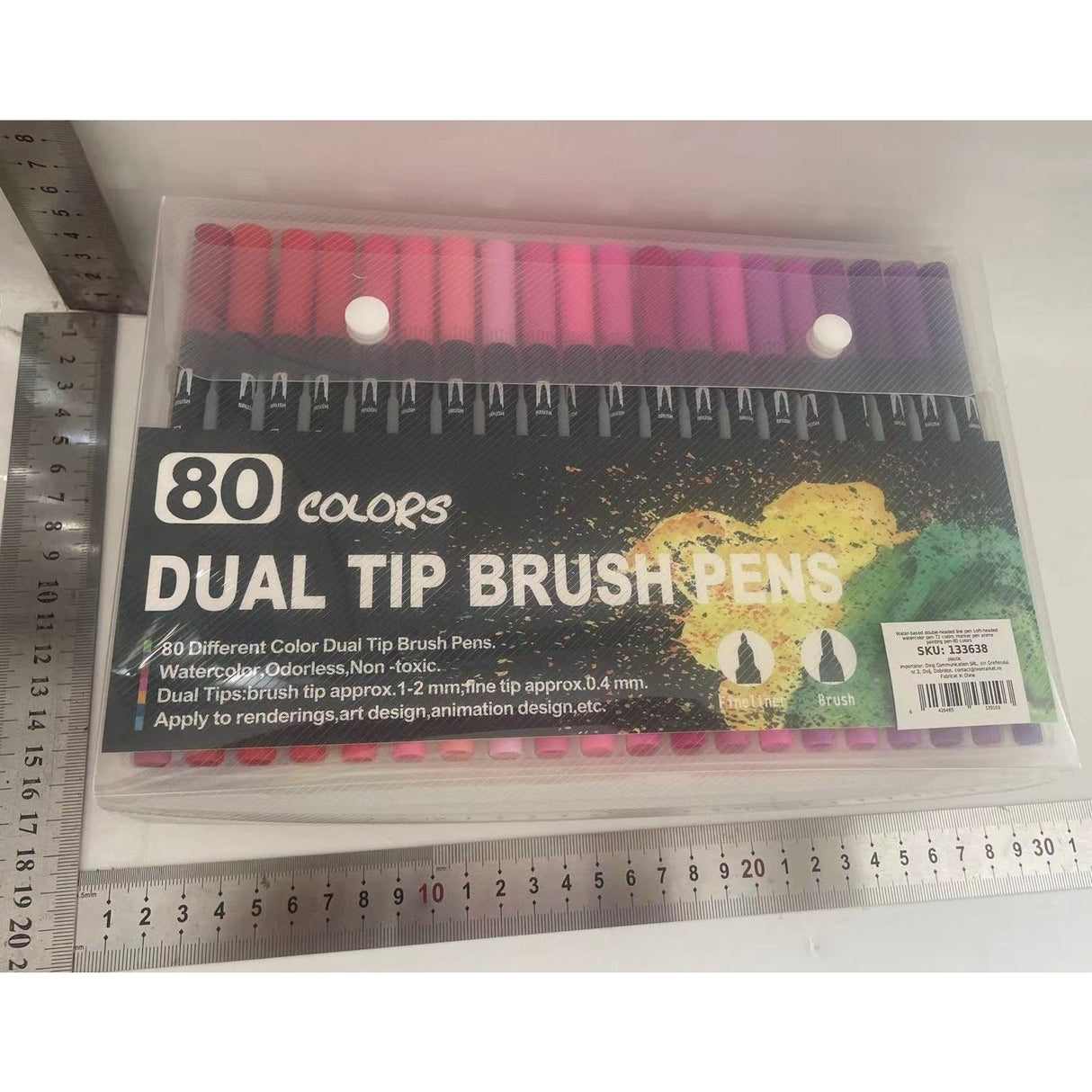 Set 80 Carioci, Vivimall, pe Baza de Apa, 2 Tipuri de Varf, 1-2 mm, 0.4 mm, Corp Carioca Negru, din Plastic, Multicolor - vivimall.ro