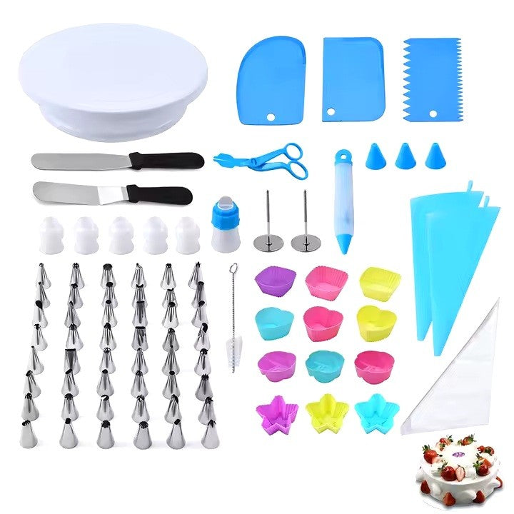 Set 80 Piese Ustensile pentru Ornare Prajituri, Vivimall, din Plastic si Otel Inoxidabil, Forme Briose, Multicolor - vivimall.ro