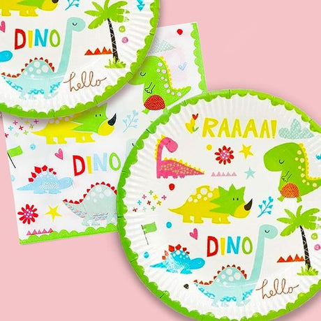 Set 9 Accesorii de Masa, Vivimall, Colectia Dino Park, 82 Piese, din Carton/Plastic/Hartie, Multicolor - vivimall.ro