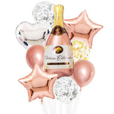 Set 9 Baloane din Folie Metalizată si din Latex, Vivimall, Model Sticla de Sampanie, Baloane Party, Bat si Adeziv Incluse, Umflare cu Aer sau Heliu, Roz Alb - vivimall.ro